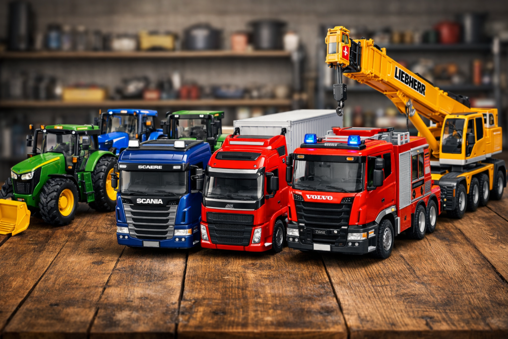 Modele Bruder 1:16 dla dorosłych – Scania, Volvo, John Deere i dźwig Liebherr